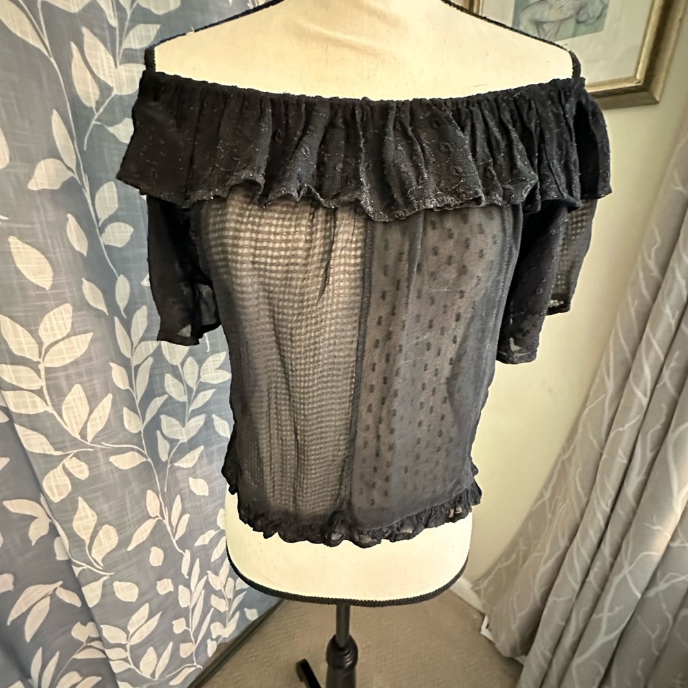 Chic Black Ruffle Sheer Blouse